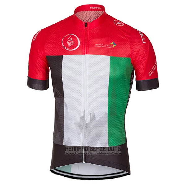 2017 Fahrradbekleidung Dubai Tour Rot Trikot Kurzarm und Tragerhose